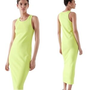 COS Yellow Green Ribbed Organic Cotton Tank Maxi Dress - S